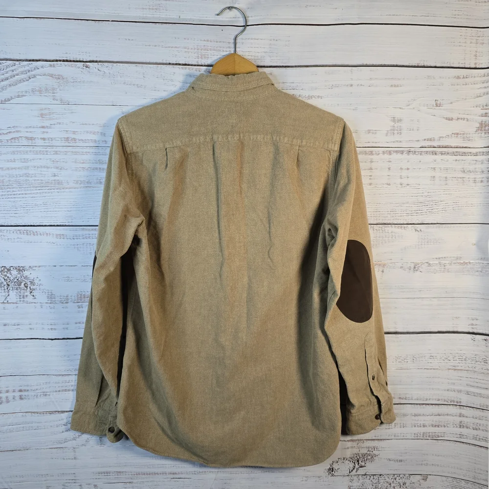 J.Crew Tan Button Down Shirt w/ Brown Elbow‎ Patches Size Small Preppy Classic